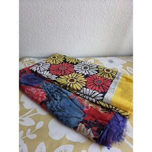 Talbots Scarfs Cotton  Lot of 2 Yellow Flowers Purple Floral Preppy Elegant